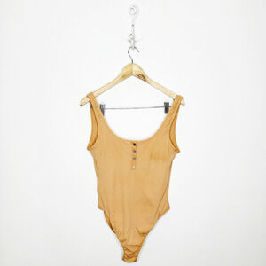 L*SPACE Float On One Piece Swimsuit Tan ribbed scoop neck womens US 10